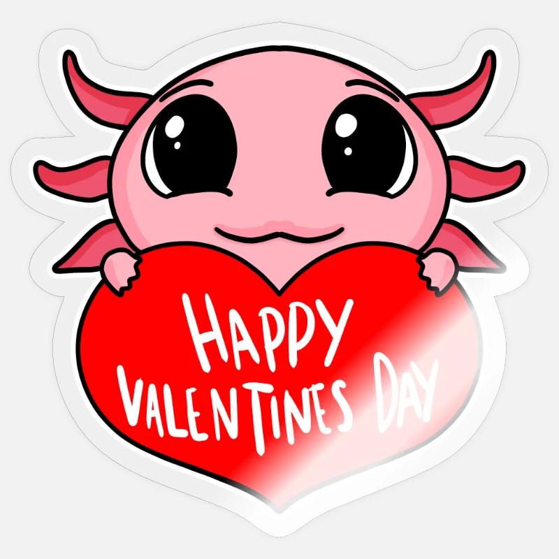 Saint-Valentin Heart Axolotl - Sticker taille S (10 x 10 cm) - brillant transparent