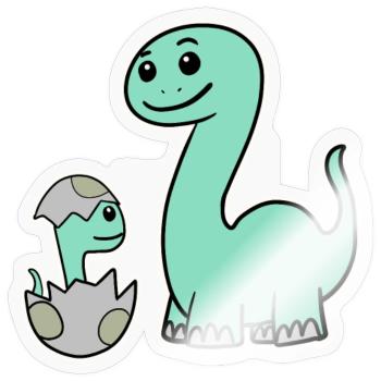 Dinosaurier mit Baby Dinosaurier - Sticker Größe S (10 x 10 cm) - Transparent glänzend - Vorne