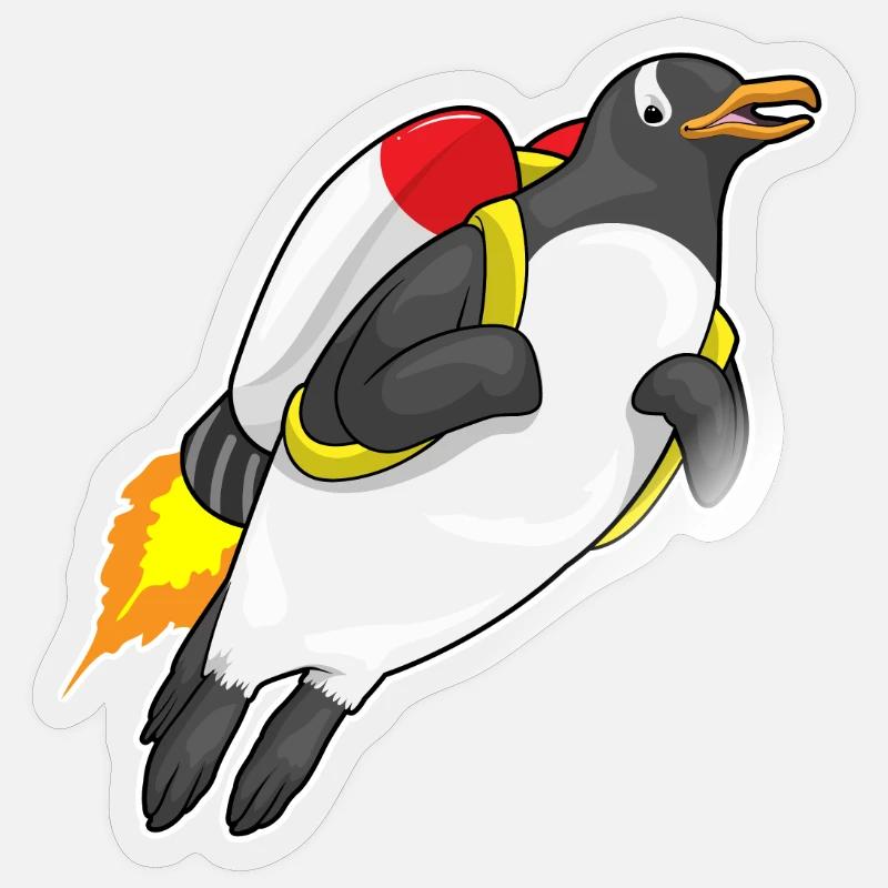 Pingouin volant jetpack - Sticker taille S (10 x 10 cm) - brillant transparent