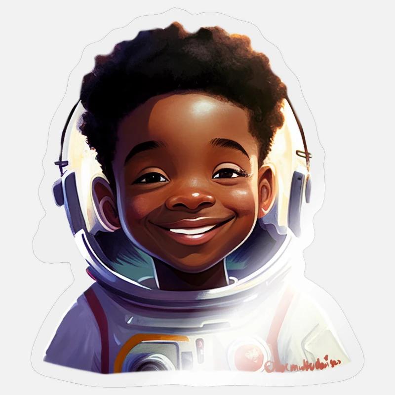 Young female astronaut with rays - Sticker size S (10 x 10 cm) - transparent glossy