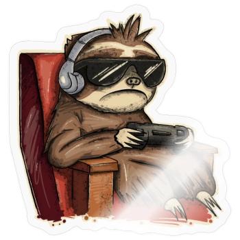 Faultier Gaming Gamer - Sticker Größe S (10 x 10 cm) - Transparent glänzend - Vorne