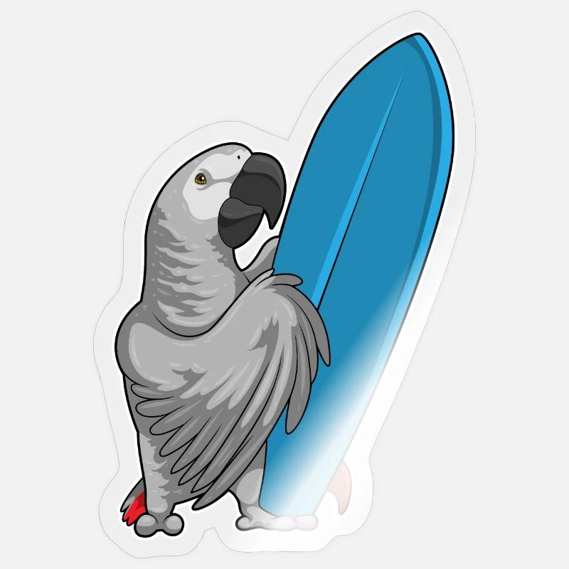 Parrot surf board Summer - Sticker taille S (10 x 10 cm) - brillant transparent