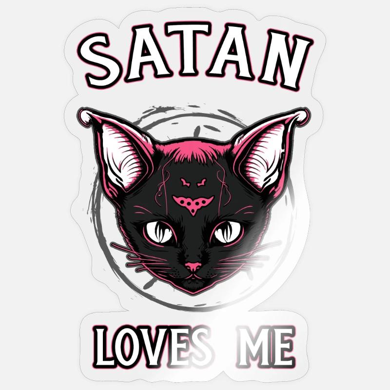 Satan m’aime Chaton satanique Goth - Sticker taille S (10 x 10 cm) - brillant transparent