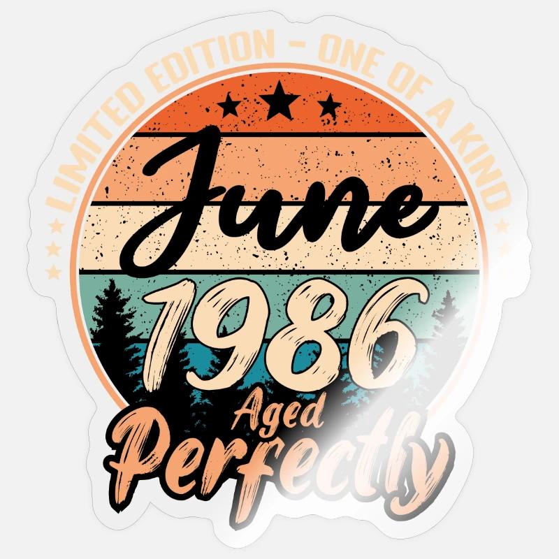 Juni 1986 Jubiläum 1986 Legenden Juni - Sticker Größe S (10 x 10 cm) - Transparent glänzend