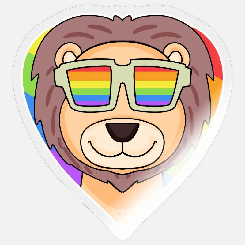 Regenbogen - Löwe mit Brille - Sticker Größe S (10 x 10 cm) - Transparent glänzend