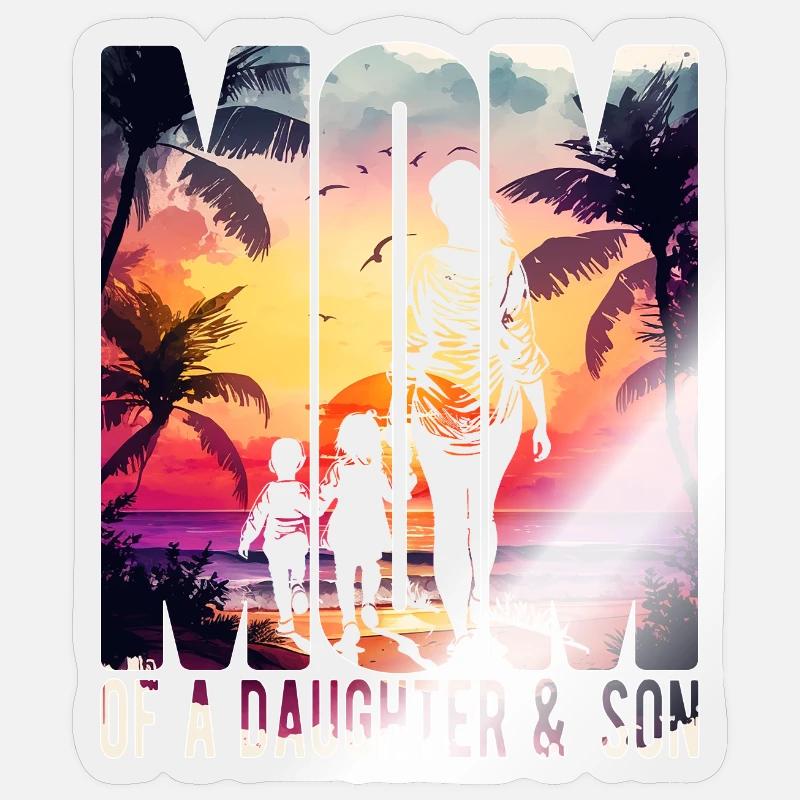 Mutter mit Tochter Sohn Muttertag Strand Mama Kind - Sticker Größe S (10 x 10 cm) - Transparent glänzend