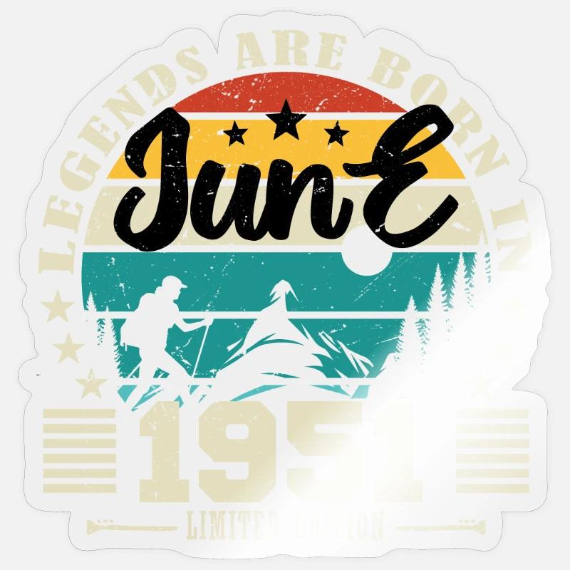 Juni 1951. Geburtstagsgeschenk Juni 1951. Juni. - Sticker Größe S (10 x 10 cm) - Transparent glänzend