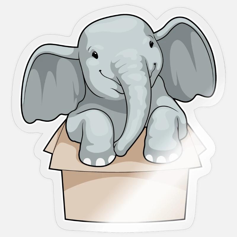 Elefant Box - Sticker Größe S (10 x 10 cm) - Transparent glänzend