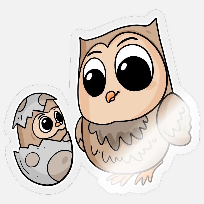 Eule Familie - Eule mit Baby - Eule Motiv - Sticker Größe S (10 x 10 cm) - Transparent glänzend