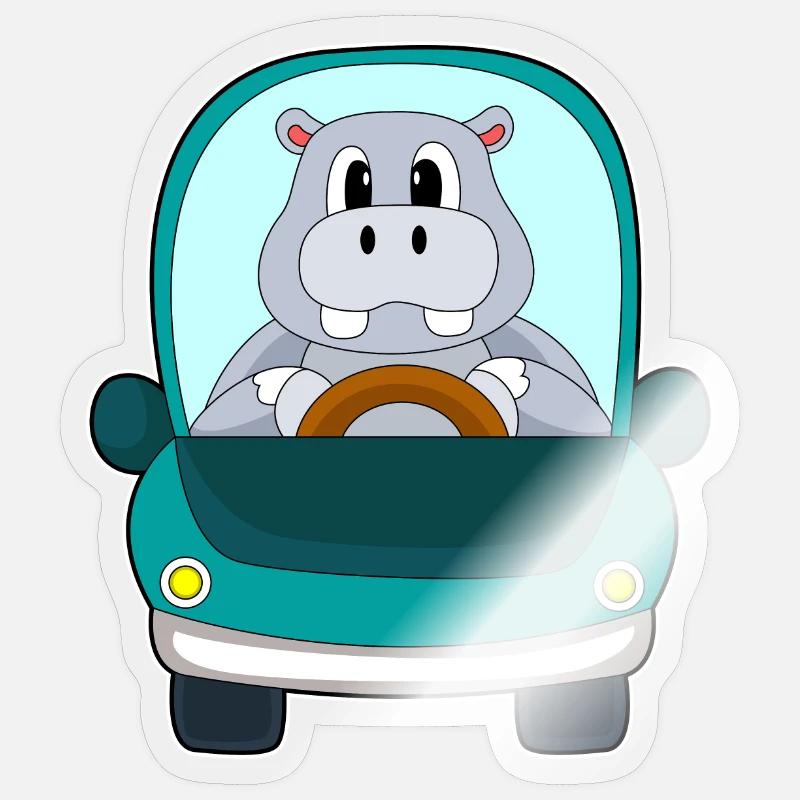 Hippopotame voiture - Sticker taille S (10 x 10 cm) - brillant transparent