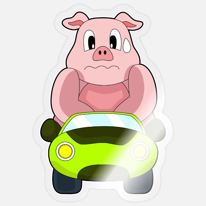 Schwein Auto - Sticker Größe S (10 x 10 cm) - Transparent glänzend