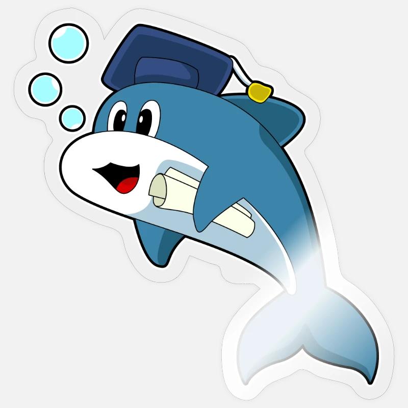Delfin Student Diplom - Sticker Größe S (10 x 10 cm) - Transparent glänzend