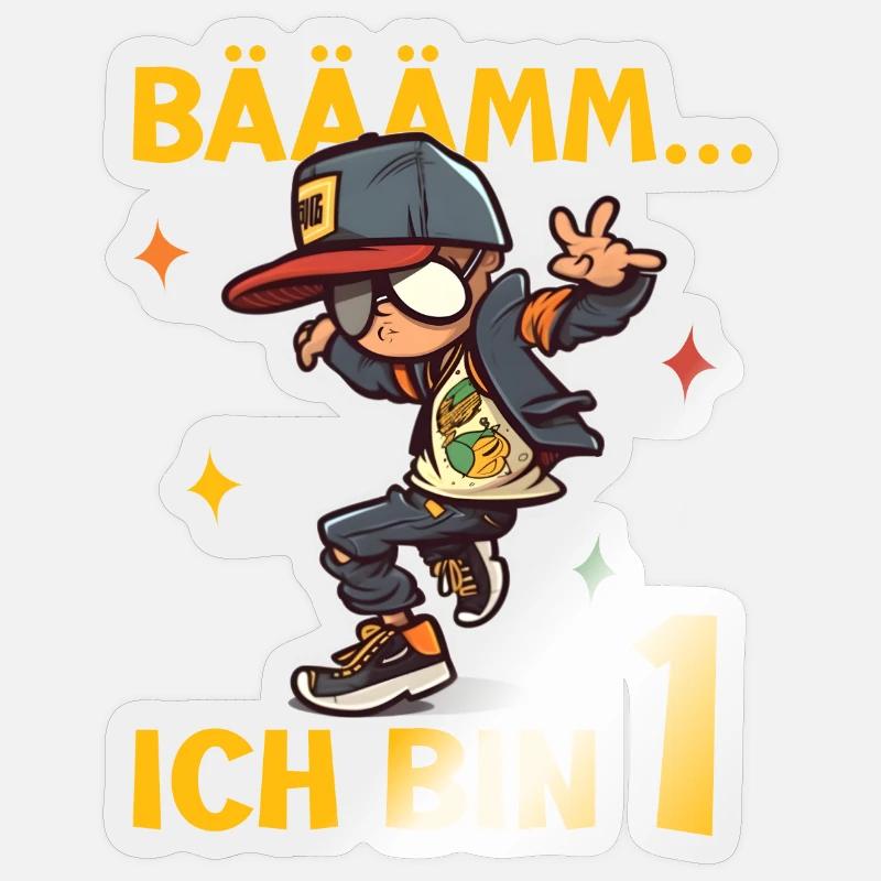 1.Geburtstag Jungen - Bääm ich bin 1 Coole Jungs - Sticker Größe S (10 x 10 cm) - Transparent glänzend