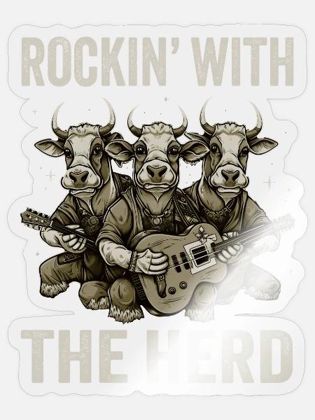 Kuh Herde Gitarre Kühe Band Lustiges Musiker - Sticker Größe S (10 x 10 cm) - Transparent glänzend