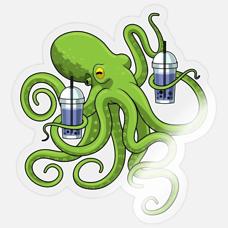 Krake Bubble tea - Sticker Größe S (10 x 10 cm) - Transparent glänzend