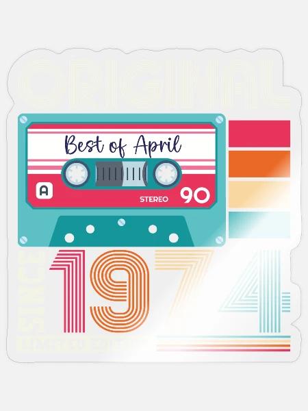 49. Geburtstag Mann April Jahrgang 1974 Kassette - Sticker Größe S (10 x 10 cm) - Transparent glänzend