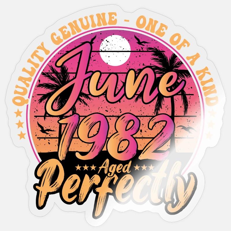Juni 1982 Jubiläum 1982 Retro 1982 Juni - Sticker Größe S (10 x 10 cm) - Transparent glänzend