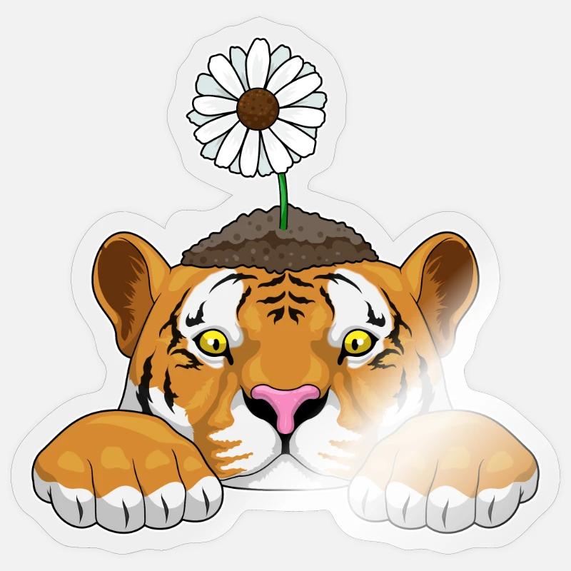 Tiger Gänseblümchen - Sticker Größe S (10 x 10 cm) - Transparent glänzend