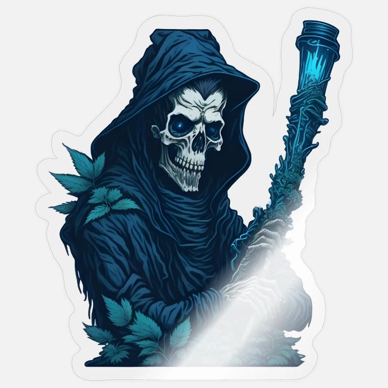 Grim Reaper with Grass Pipe Sticker size S (10 x 10 cm)
