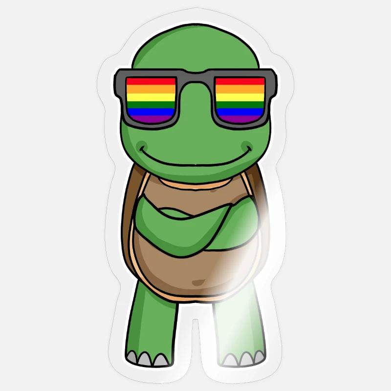 Regenbogen - Schildkröte mit Brille - Sticker Größe S (10 x 10 cm) - Transparent glänzend