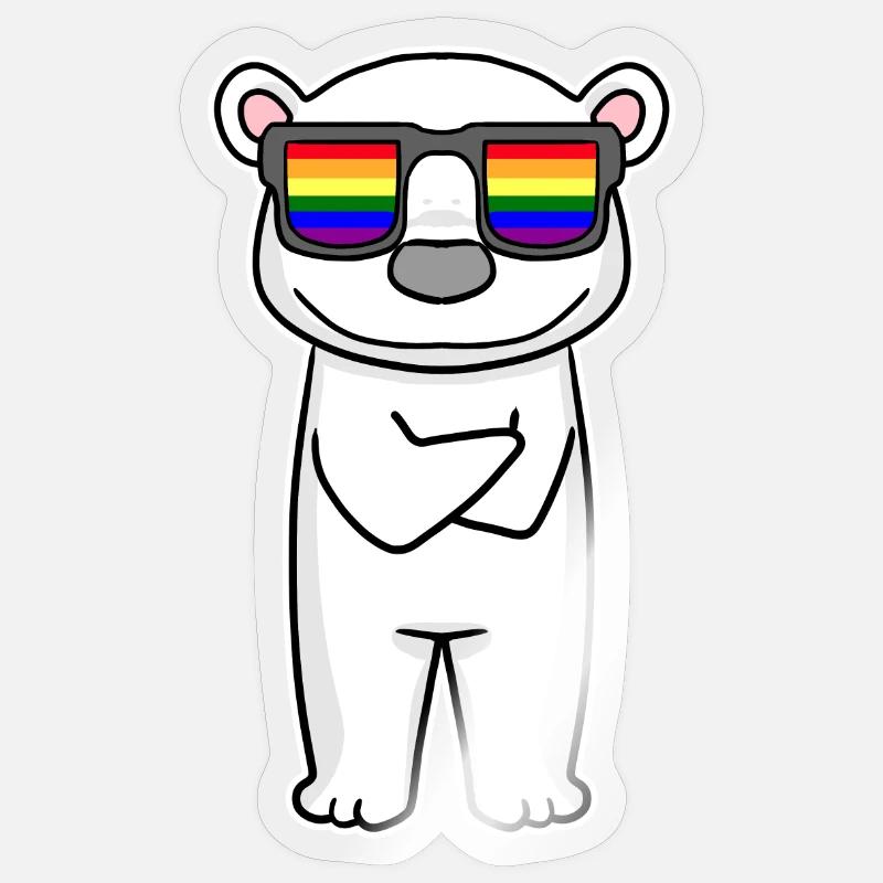 Regenbogen - Eisbär mit Brille - Sticker Größe S (10 x 10 cm) - Transparent glänzend
