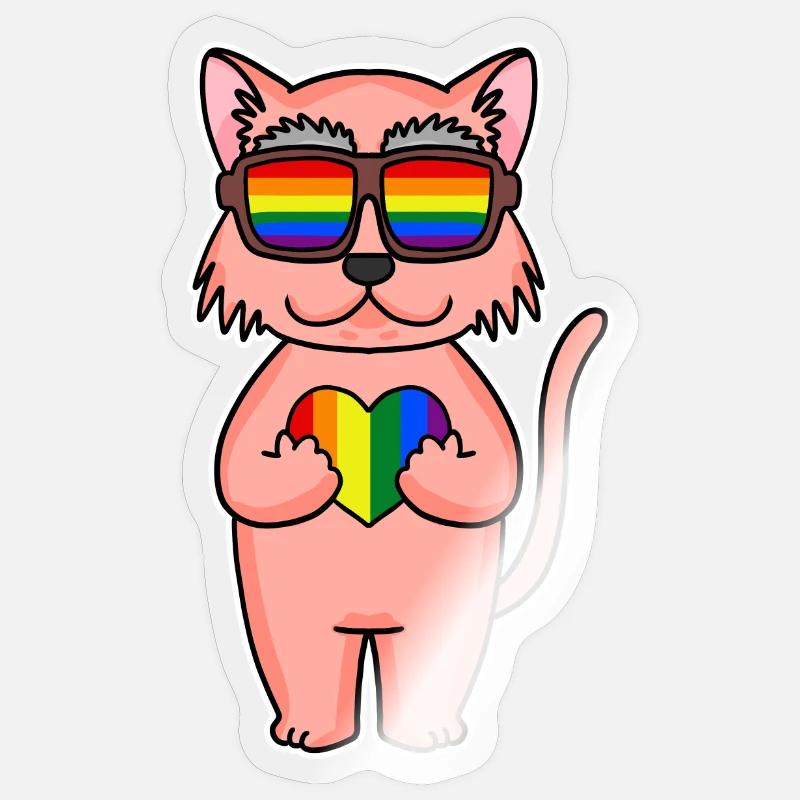 Regenbogen Farbenfroh Katze - coole Katze - Sticker Größe S (10 x 10 cm) - Transparent glänzend