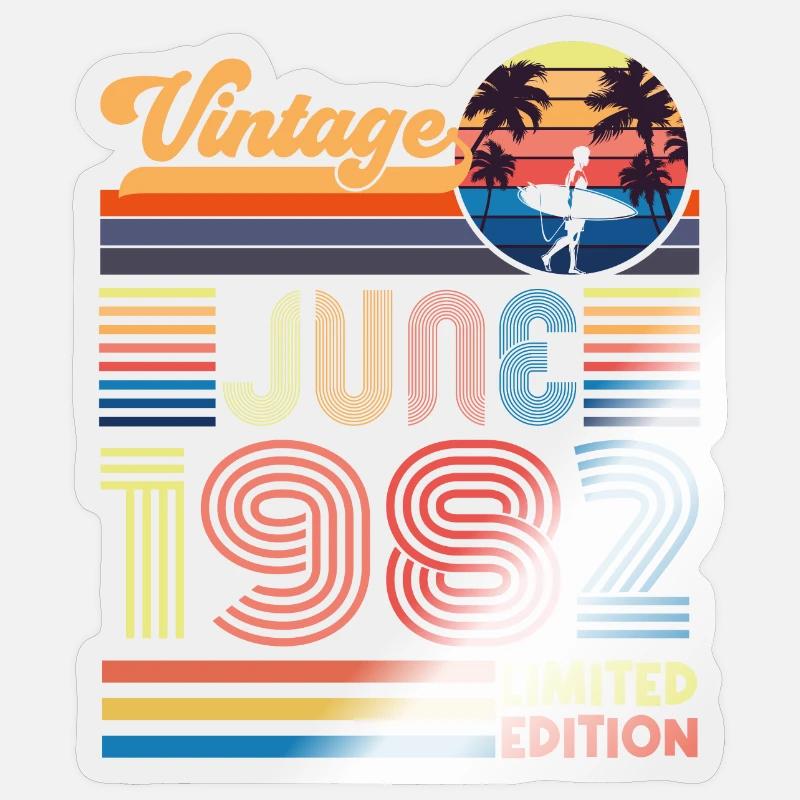 Geburtstag Juni 1982. Juni 1982 Juni 1982 Geschenk - Sticker Größe S (10 x 10 cm) - Transparent glänzend