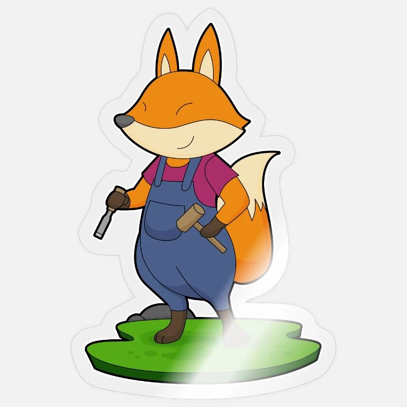 Fuchs Handwerker Hammer Meißel - Sticker Größe S (10 x 10 cm) - Transparent glänzend