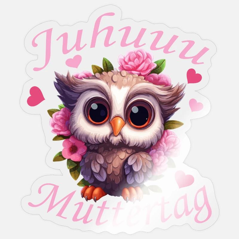 Juhuuu Muttertag Niedliche Eule Sticker Größe S (10 x 10 cm)