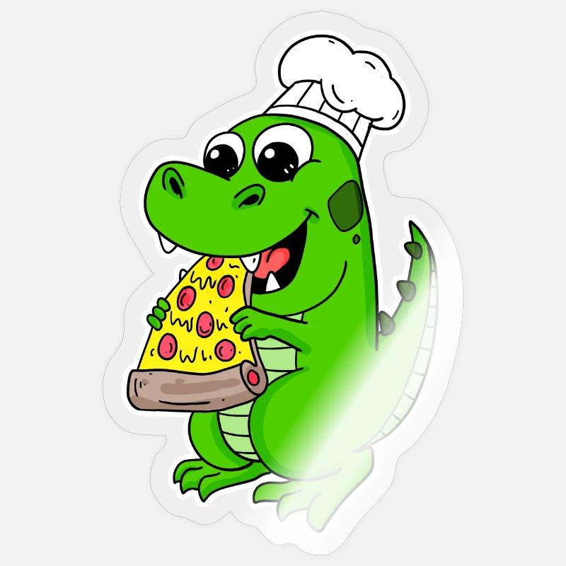 Pizza Dino gourmande - Sticker taille S (10 x 10 cm) - brillant transparent