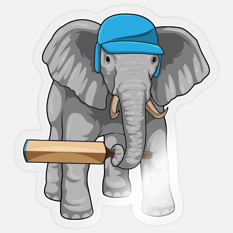 Elefant Cricket Cricketschläger - Sticker Größe S (10 x 10 cm) - Transparent glänzend