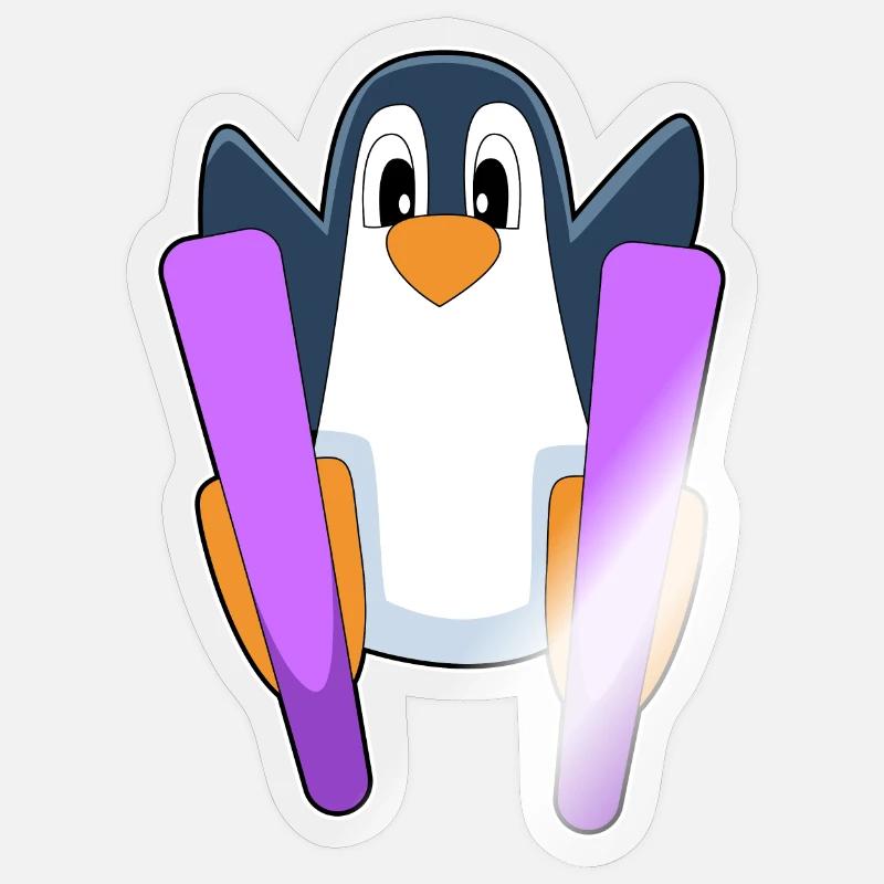 Pinguin Skifahrer Ski - Sticker Größe S (10 x 10 cm) - Transparent glänzend