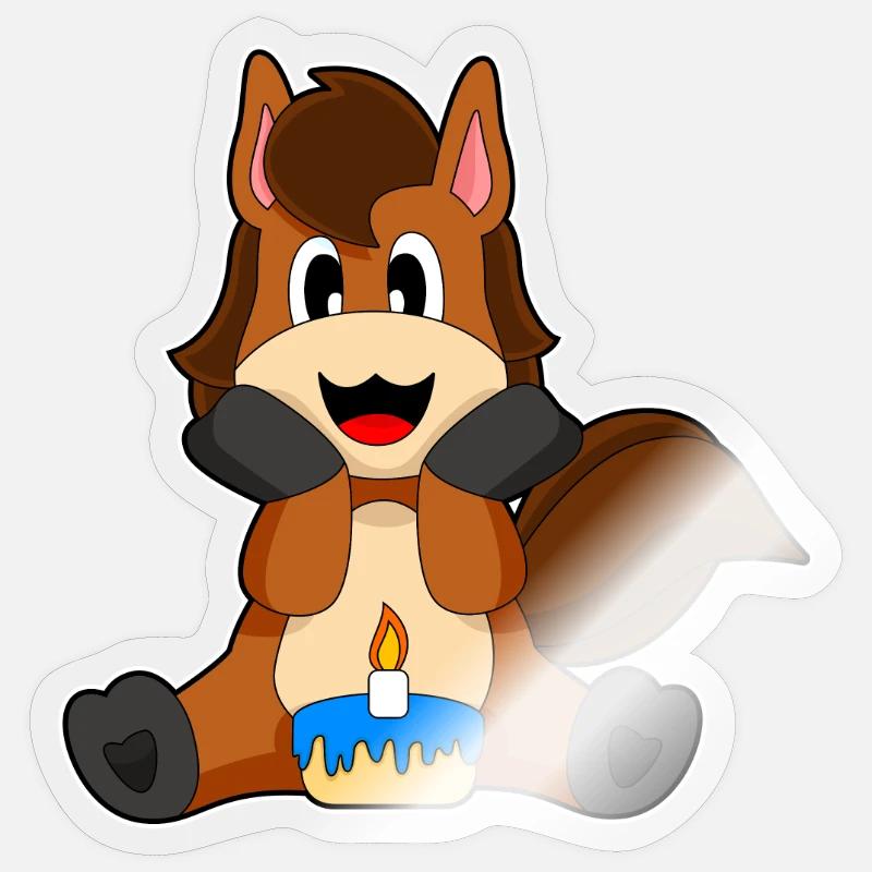 Pferd Geburtstag Kuchen Kerze - Sticker Größe S (10 x 10 cm) - Transparent glänzend