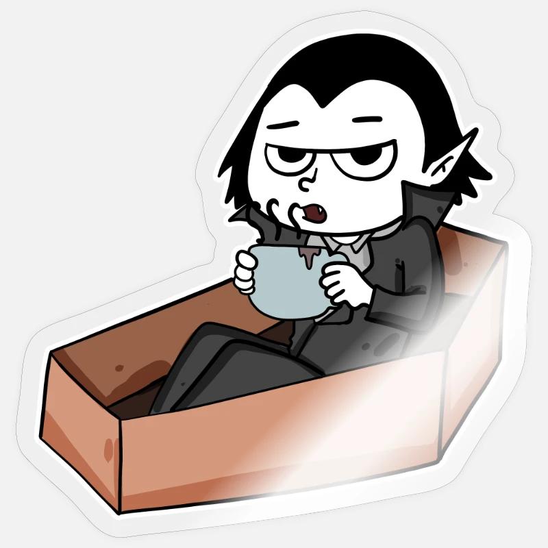 Vampire drinks coffee - Sticker size S (10 x 10 cm) - transparent glossy