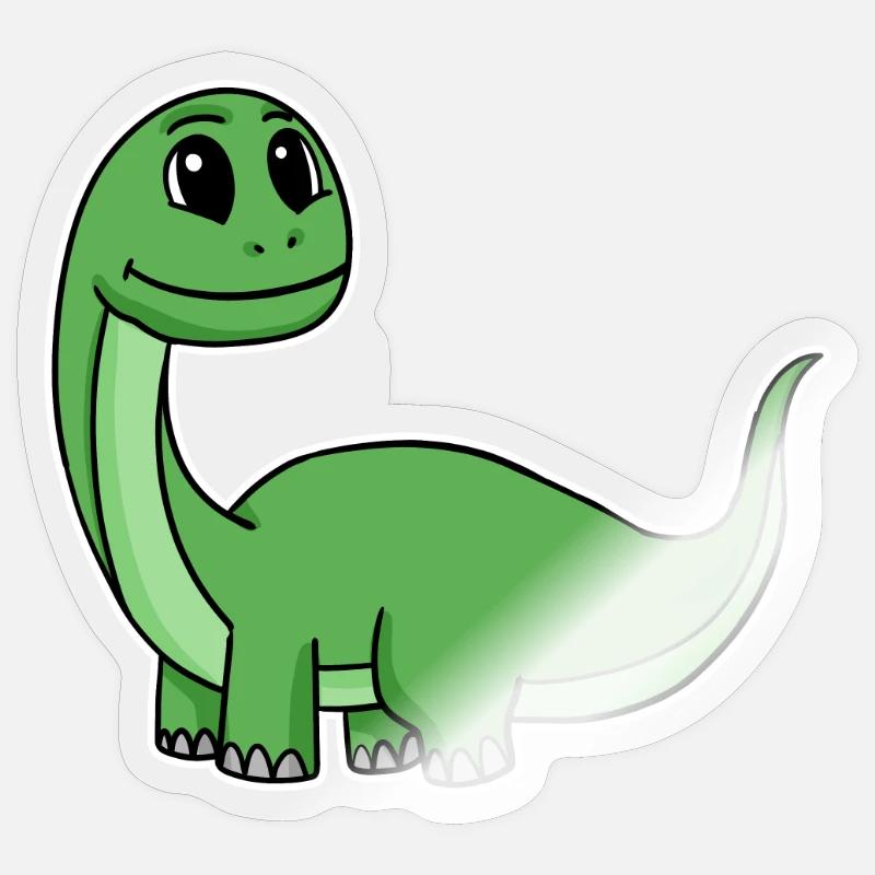 Petit dinosaure vert mignon - Sticker taille S (10 x 10 cm) - brillant transparent