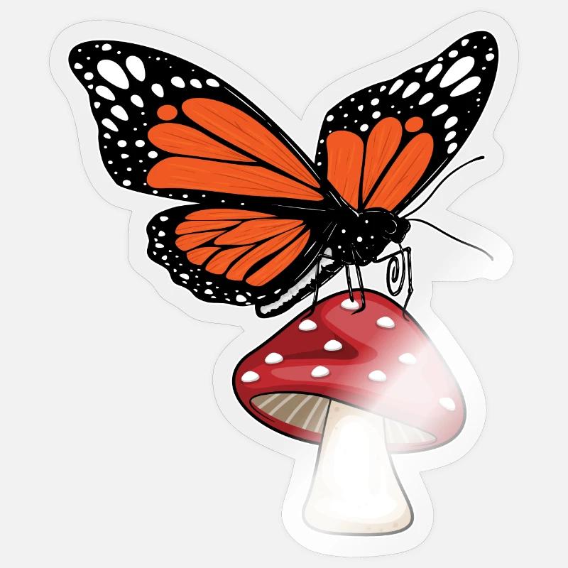 Champignon papillon - Sticker taille S (10 x 10 cm) - brillant transparent