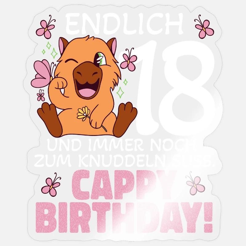 Endlich 18 Capybara Spruch - Sticker Größe S (10 x 10 cm) - Transparent glänzend