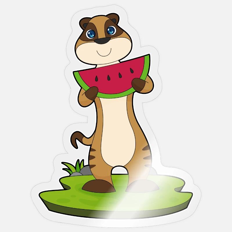 Suricate fruit de pastèque - Sticker taille S (10 x 10 cm) - brillant transparent