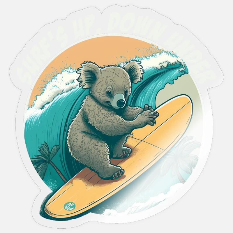 Down under surfender Koalabär Sticker Größe S (10 x 10 cm)