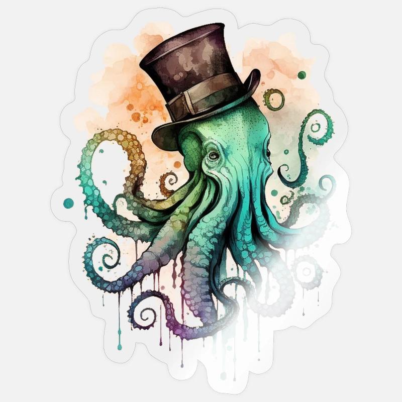 Octophus with cylinder - Sticker size S (10 x 10 cm) - transparent glossy