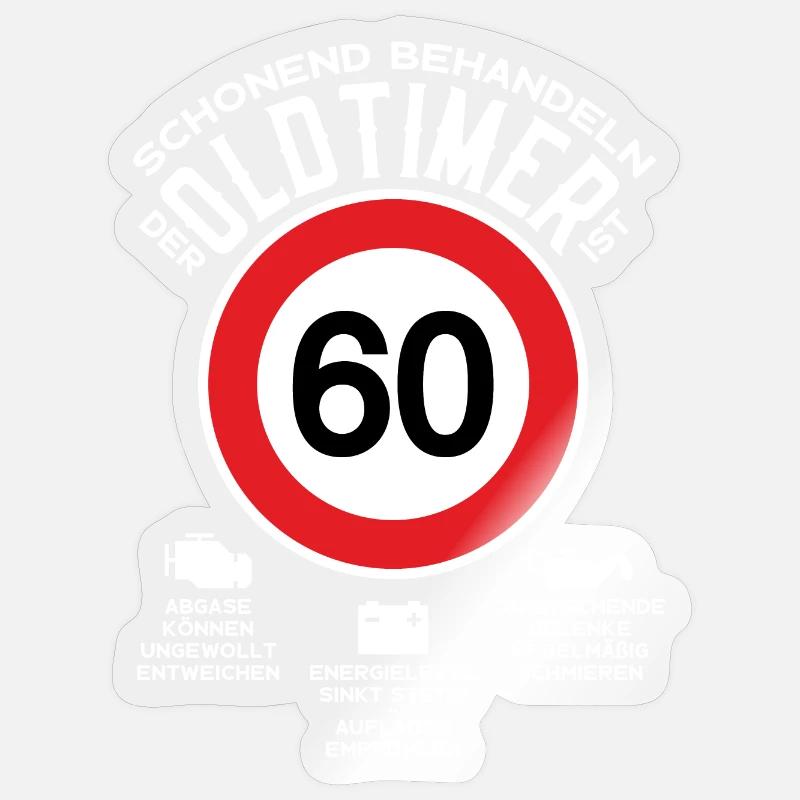 SCHONEND BEHANDELN 60. GEBURTSTAG OLDTIMER Sticker Größe S (10 x 10 cm)