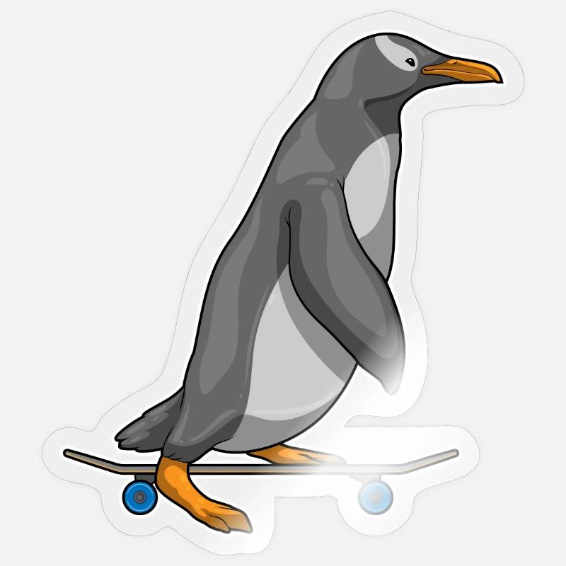 Penguin Skater Skateboard - Sticker taille S (10 x 10 cm) - brillant transparent