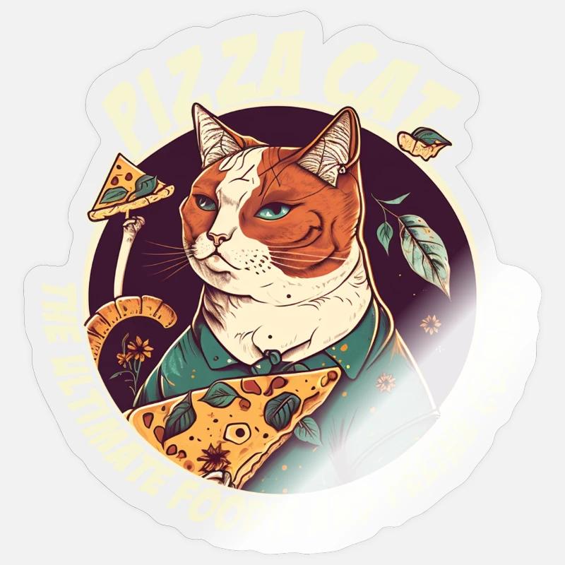 Chat avec des tranches de pizza Sticker taille S (10 x 10 cm)