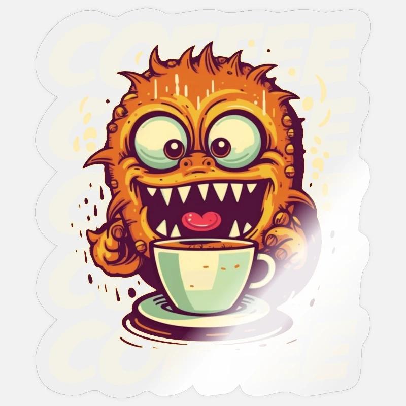 Kaffeemonster mit Schriftzug - Sticker Größe S (10 x 10 cm) - Transparent glänzend