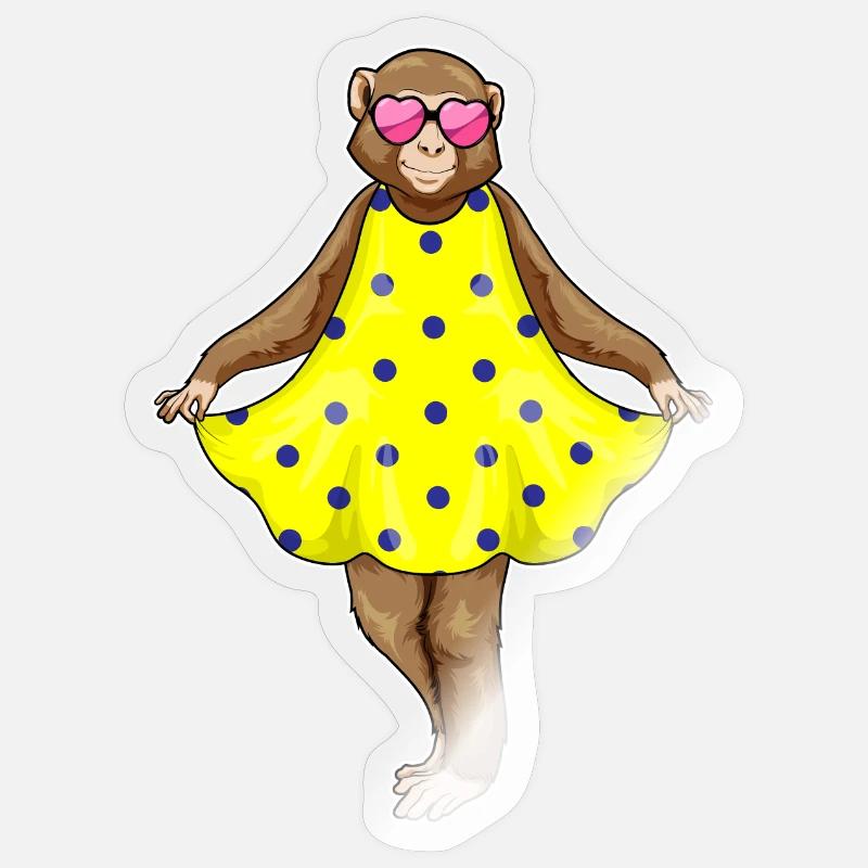 Robe à pois Monkey Hearts - Sticker taille S (10 x 10 cm) - brillant transparent