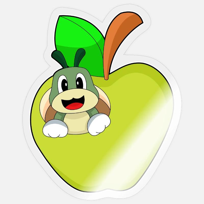 Pomme Caterpillar - Sticker taille S (10 x 10 cm) - brillant transparent