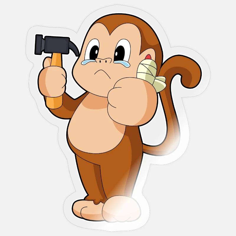 Affe Handwerker Hammer - Sticker Größe S (10 x 10 cm) - Transparent glänzend