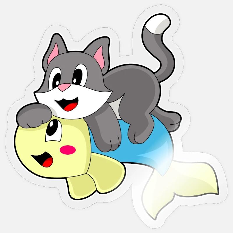 Poisson-chat - Sticker taille S (10 x 10 cm) - brillant transparent
