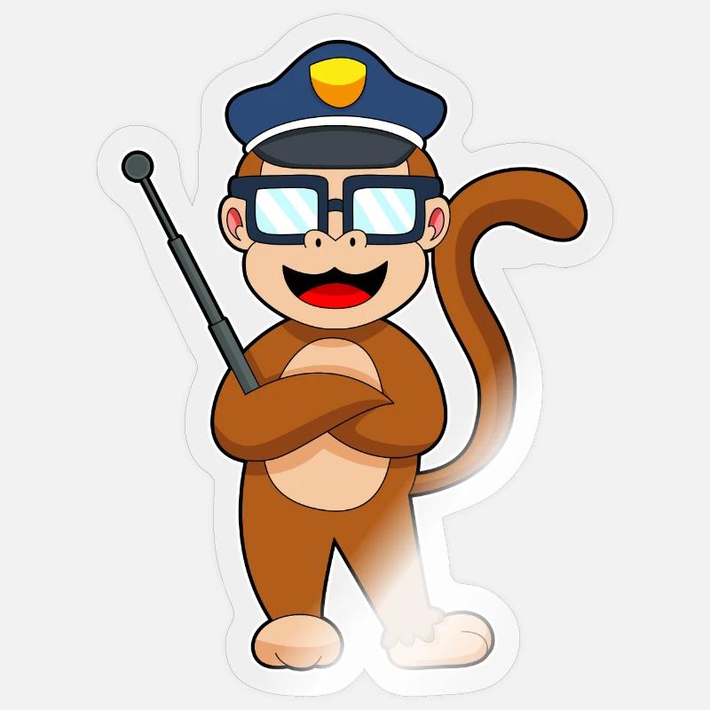 Monkey Policeman Matraque Police - Sticker taille S (10 x 10 cm) - brillant transparent