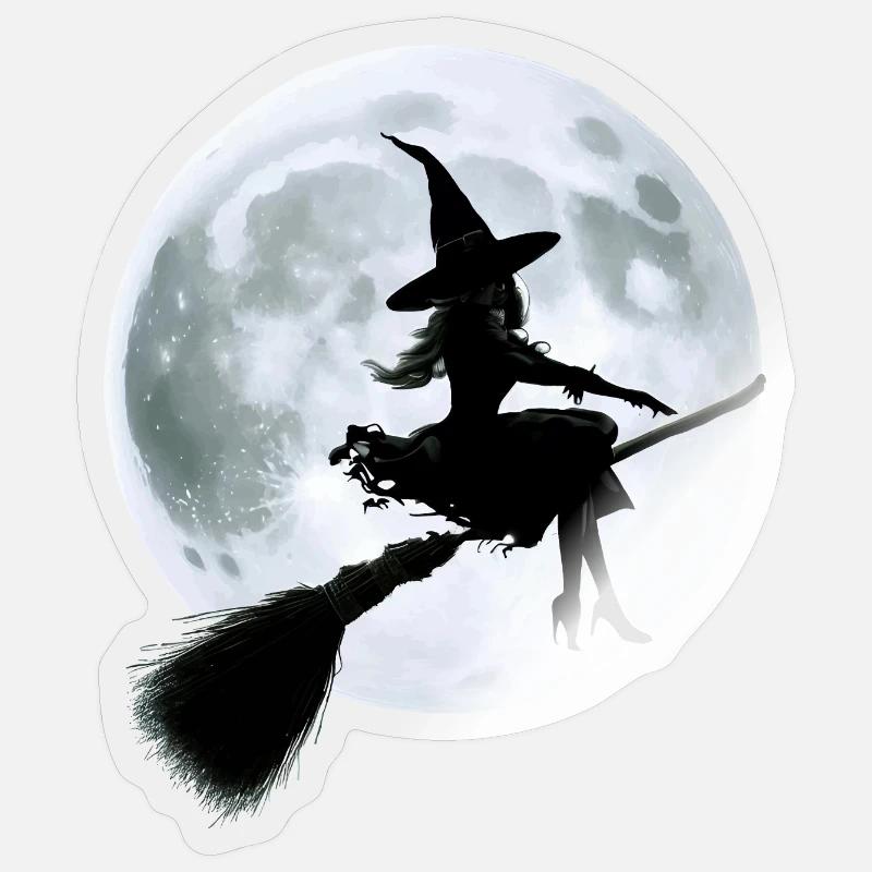 Sorcière sur balai - Sticker taille S (10 x 10 cm) - brillant transparent